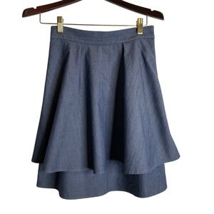 COS Blue Chambray Denim Layered Mini Skirt Stretch Western Coquette Summer 4